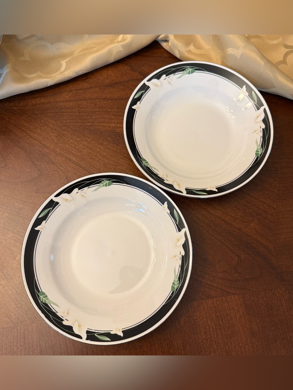 Vintage Sango China Majesty Collection Black Fantasy Soup Cereal Bowls -Set of 2